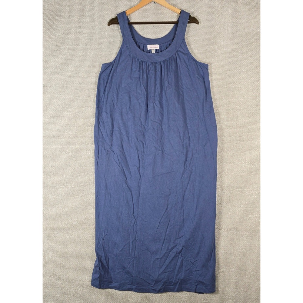 Stan Herman Womens Blue 100% Cotton Sleeveless Maxi Lounger Dress XL Pockets